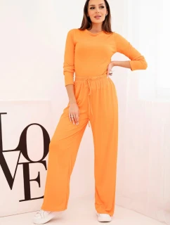 Dámská souprava z viskózy s topem a širokými kalhotami oranžový