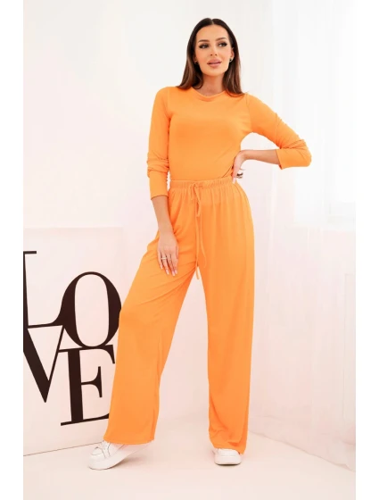 Dámská souprava z viskózy s topem a širokými kalhotami oranžový