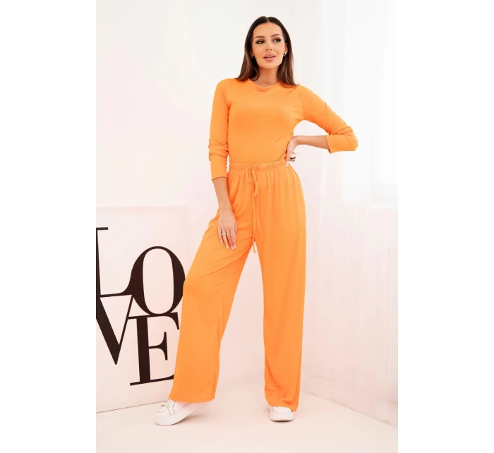 Dámská souprava z viskózy s topem a širokými kalhotami oranžový