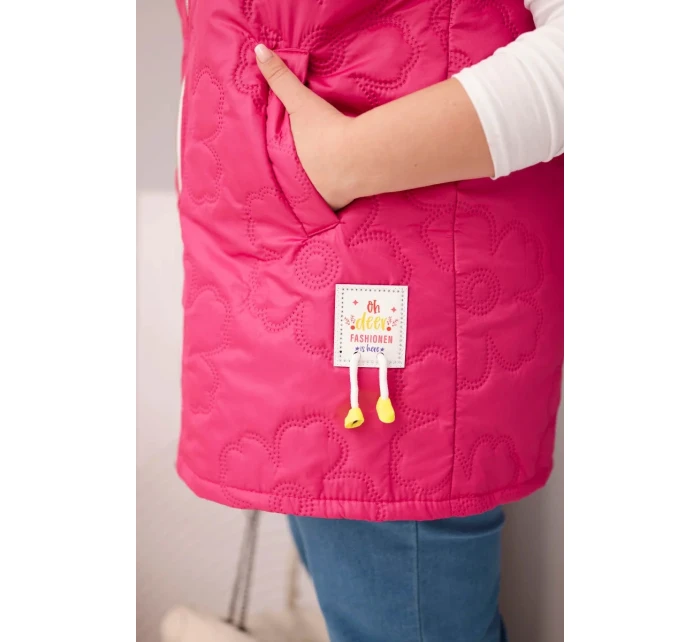 Dámská vesta Plus Size s kapucí a květinovým prošíváním fuchsie