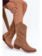 Dámské boty kovbojky na podpatku zateplené béžové model 21772330 - Boto Dámské boty kovbojky na podpatku zateplené béžové model 21772330 - Boto