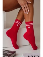 Dámské bavlněné ponožky srdce s červenými pruhy