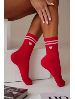 Dámské bavlněné ponožky srdce s červenými pruhy