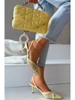 Sandály z pleteniny na podpatku žluté model 21919230 - Boto