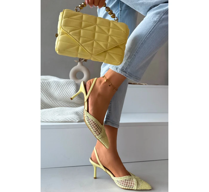 Sandály z pleteniny na podpatku žluté model 21919230 - Boto