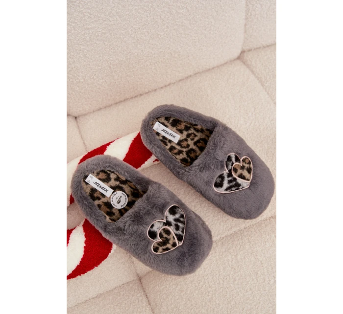 Dámské chlupaté papuče srdíčka – šedé Amandra Dámské chlupaté papuče srdíčka – šedé Amandra