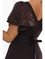 Elegantní se maxi šaty s rukávy – hnědá model 22356547 - numoco Elegantní se maxi šaty s rukávy – hnědá model 22356547 - numoco