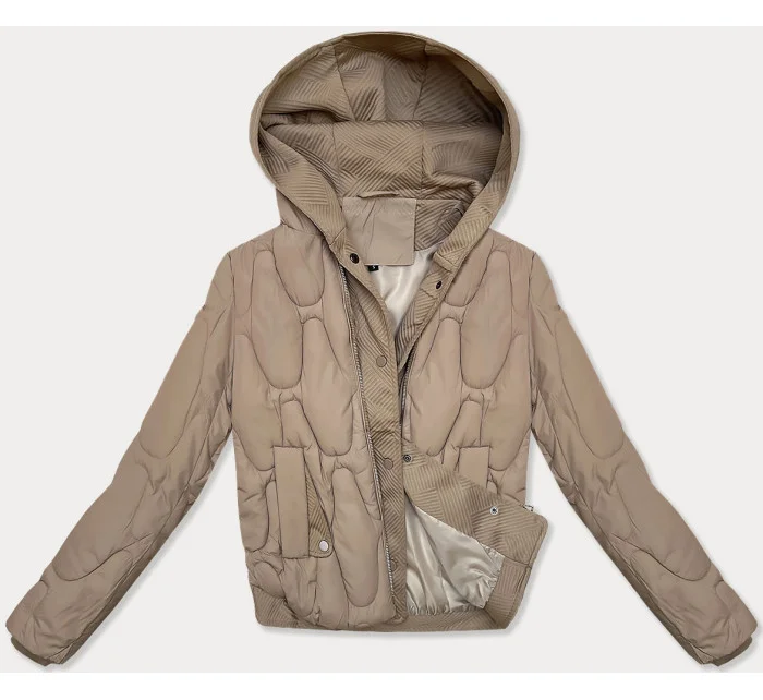 Krátká béžová zimní bunda s ozdobnou kapucí model 21248205 - S'WEST