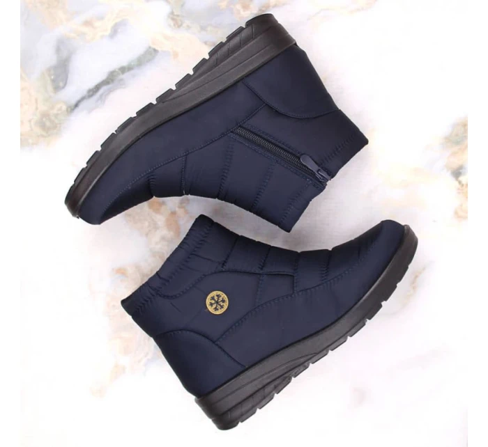 Novinky W EVE437B tmavě modré sněhule na podpatku