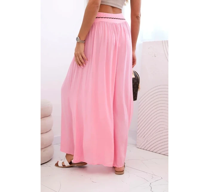 Dámské kalhoty z viskózy se širokými nohavicemi bonbónově růžová Dámské kalhoty z viskózy se širokými nohavicemi bonbónově růžová
