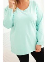 Dámská blůza Plus Size s výstřihem do V a dlouhým rukávem mátová Dámská blůza Plus Size s výstřihem do V a dlouhým rukávem mátová