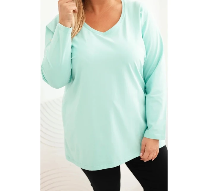 Dámská blůza Plus Size s výstřihem do V a dlouhým rukávem mátová Dámská blůza Plus Size s výstřihem do V a dlouhým rukávem mátová