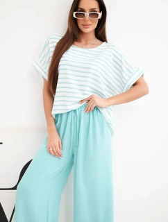 Dámský viskózový komplet s model 21951959 blůzou a širokými kalhotami s gumou mátový - K-Fashion