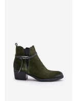 Zateplené semišové botky na podpatku se zipem tmavě zelené Zazoo 60478