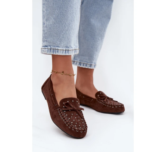 Zdobené dámské mokasíny z eko semiše hnědé Prissine Zdobené dámské mokasíny z eko semiše hnědé Prissine