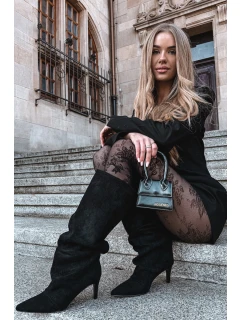 Zmačkané kozačky na jehlovém podpatku z ekzem veluru vyhřívané černé Mavella