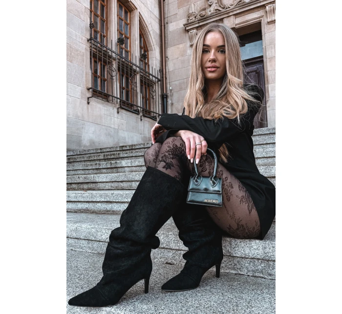 kozačky na jehlovém podpatku z veluru vyhřívané černé model 21757771 - Boto