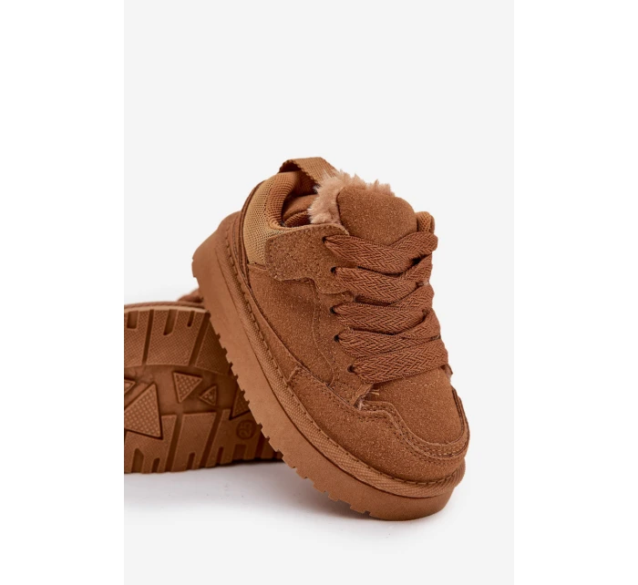 Dětské zateplené sneakers s kožíškem Mireen – velbloudí