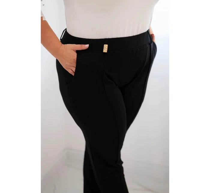 Dámské bavlněné kalhoty Plus Size s elastickým pasem černé Dámské bavlněné kalhoty Plus Size s elastickým pasem černé