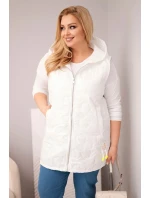 Dámská vesta Plus Size s kapucí a květinovým prošíváním bílá