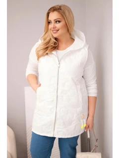 Dámská vesta Plus Size s kapucí a květinovým prošíváním bílá