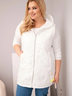 Dámská vesta Plus Size s kapucí a květinovým prošíváním bílá
