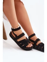 Eko Semišové Sandály Dámské S Suchým Zipem Černé Valpera Eko Semišové Sandály Dámské S Suchým Zipem Černé Valpera