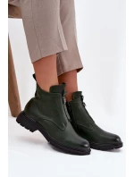 Zateplené dámské boty na zip s ozdobným prvkem tmavě zelené Roselle Zateplené dámské boty na zip s ozdobným prvkem tmavě zelené Roselle
