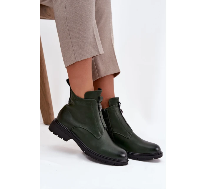 Zateplené dámské boty na zip s ozdobným prvkem tmavě zelené Roselle Zateplené dámské boty na zip s ozdobným prvkem tmavě zelené Roselle