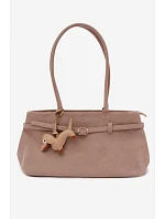 Kožená kabelka z imitace semiše s přívěskem béžová model 22111698 - Flora&Co