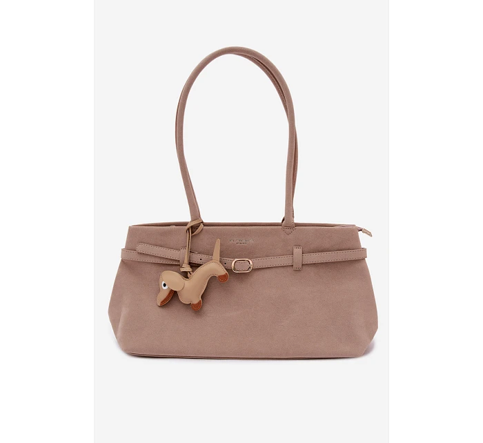 Kožená kabelka z imitace semiše s přívěskem béžová model 22111698 - Flora&Co