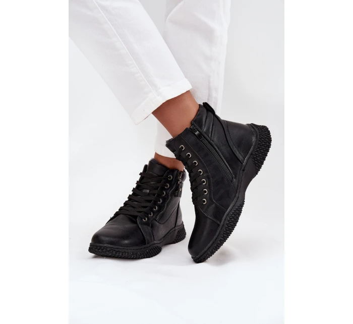 Dámské botky Ulverina – Černé, zateplené kožešinou, z eko kůže Dámské botky Ulverina – Černé, zateplené kožešinou, z eko kůže