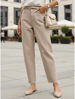 Jeansy damskie fit z wysokim stanem beżowe model 22136274 - FashionStreet