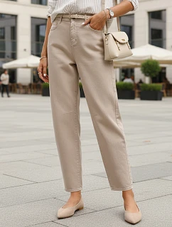 Jeansy damskie fit z wysokim stanem beżowe model 22136274 - FashionStreet