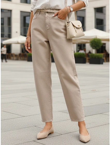 Jeansy damskie fit z wysokim stanem beżowe model 22136274 - FashionStreet