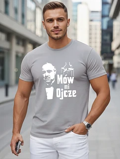Tshirt męski klasyczny z nadrukiem bawełniany szary model 22217932 - FashionStreet