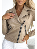 Béžová dámská bunda ramoneska s dlouhými rukávy a zipy model 18836503 - numoco basic
