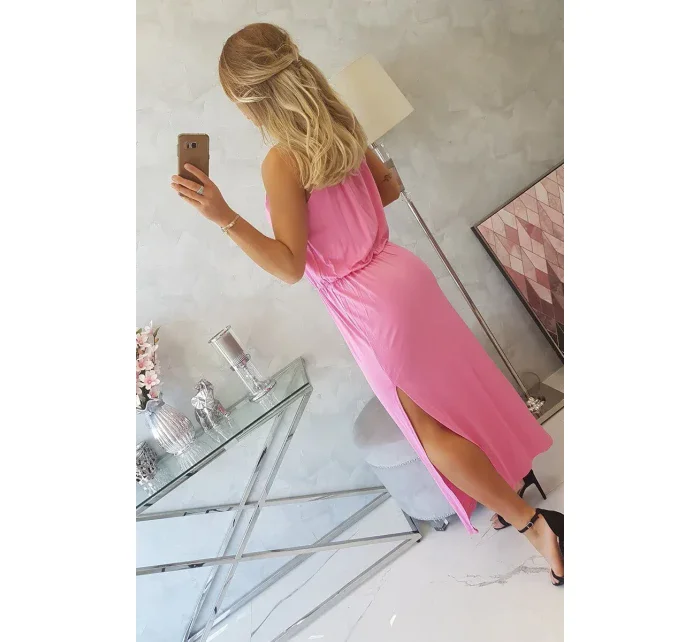 Boho šaty se záhyby světle růžové