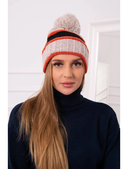 Dámská čepice Kinga K297 light beige+black Dámská čepice Kinga K297 light beige+black