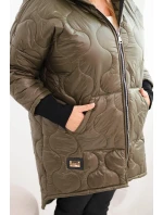 Dámská bunda Plus Size prošívaná s kapucí khaki