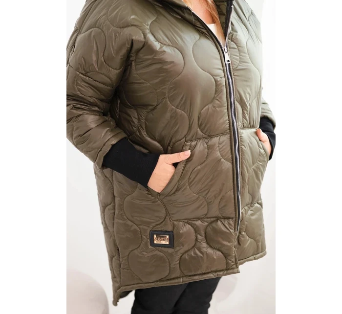 Dámská bunda Plus Size prošívaná s kapucí khaki