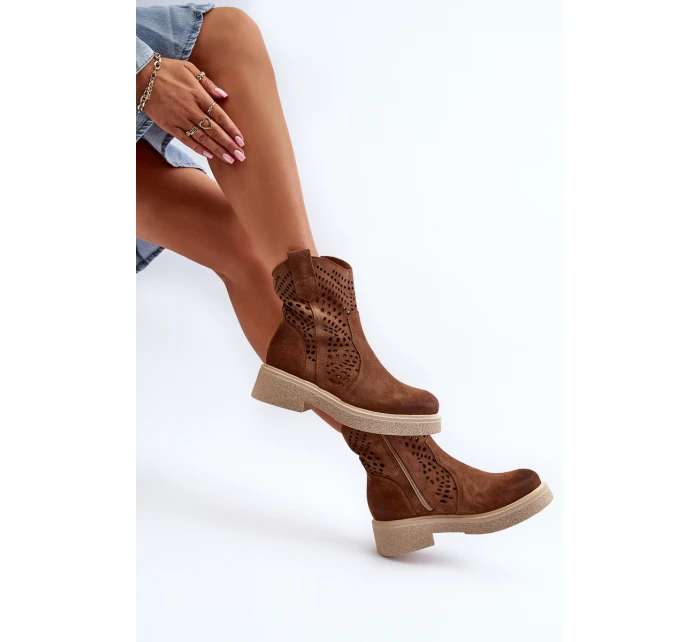 Semišové Dámské Botky na Ploché Podrážce Hnědé model 21652397 - Zazoo