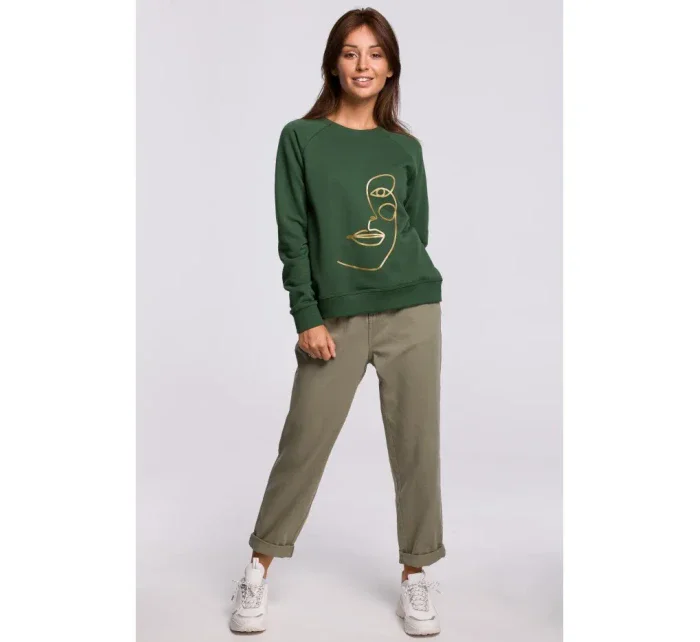 Svetr s předním potiskem zelená model 18002771 - BeWear