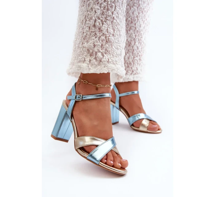 Ekologické kožené sandály na vysokém podpatku modrá a zlatá Abilica Ekologické kožené sandály na vysokém podpatku modrá a zlatá Abilica