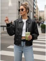 Dámská kožená bunda bomber černá FashionStreet TY5566 Dámská kožená bunda bomber černá FashionStreet TY5566