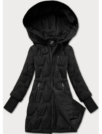 Černá dámská prošívaná bunda pro přechodné období s úpletovými stahovacími lemy Libland (LD-7775)