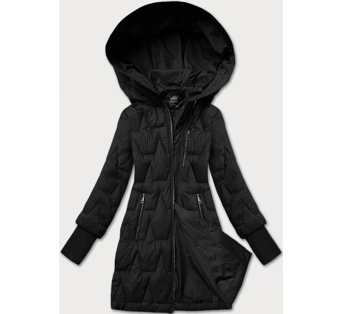 Černá dámská prošívaná bunda pro přechodné období s úpletovými stahovacími lemy Libland (LD-7775)