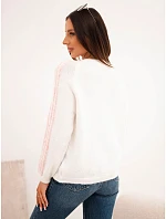 Dámský svetr s příměsí vlny a mohéru s pruhy na rukávech model 22540868 růžová - K-Fashion Dámský svetr s příměsí vlny a mohéru s pruhy na rukávech model 22540868 růžová - K-Fashion
