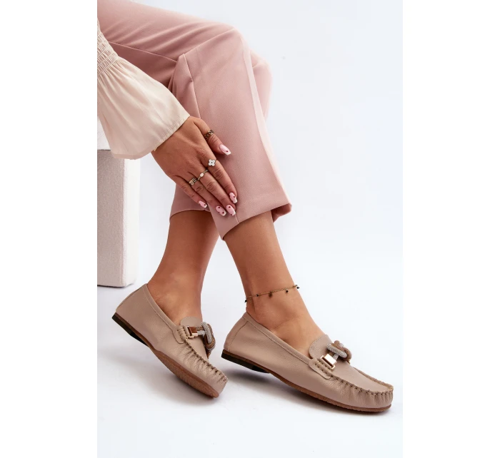 Dámské kožené mokasíny s ozdobou Laura Messi 2761 béžové