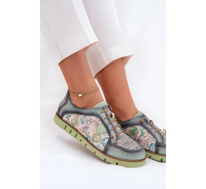 Kožené dámské polobotky s vzorem model 21692637 zelené - Maciejka Kožené dámské polobotky s vzorem model 21692637 zelené - Maciejka